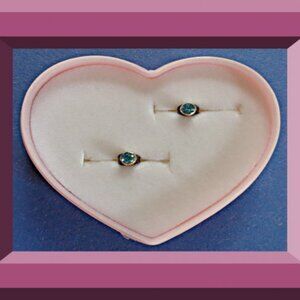 Silver Tone Stud Earrings With Turquoise Blue Crystal